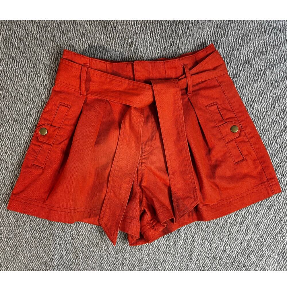 Forever 21 Sz XS Orange Belted Shorts Pleated Front Preppy Spring